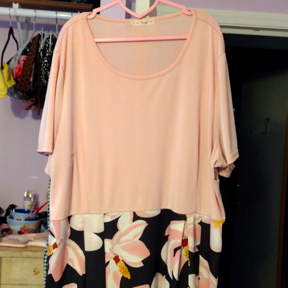 Plus-Sized Pink Dress w/ Flower Skirt